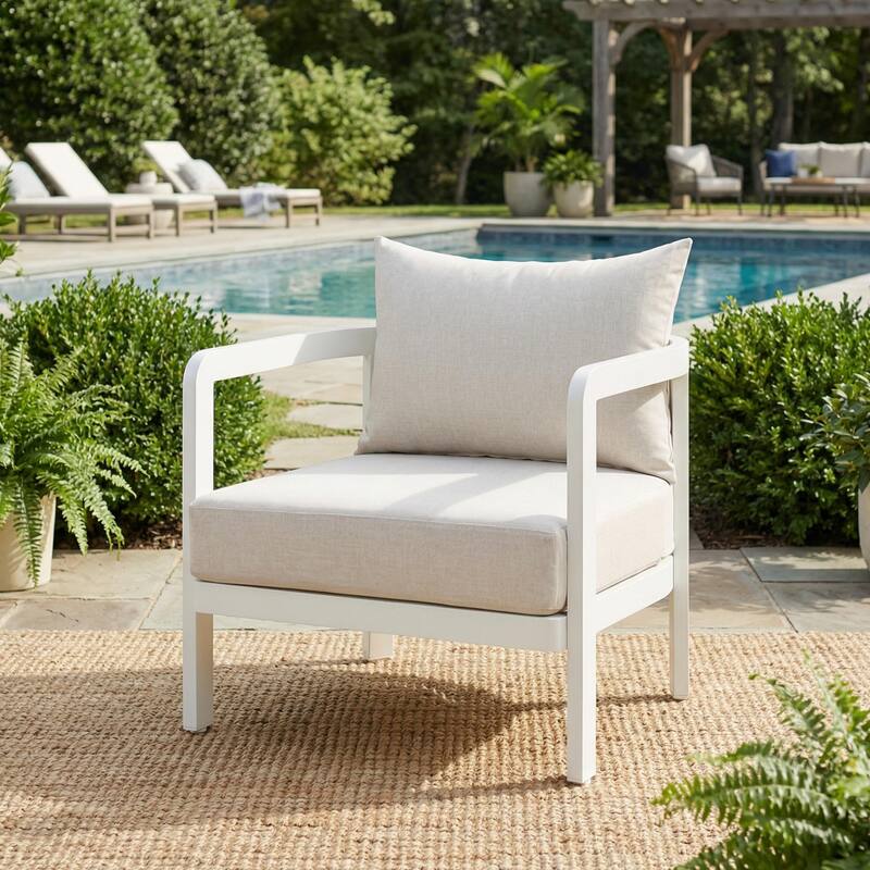 Christopher Knight Home - Modern 27.6" Outdoor Curved Back Patio Club Chair with Aluminum Frame & Water-Resistant Cushions