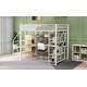preview thumbnail 8 of 16, White Full Size Metal Loft Bed with Storage Staircase and Small Wardrobe, Built-in Desk and Storage Shelves