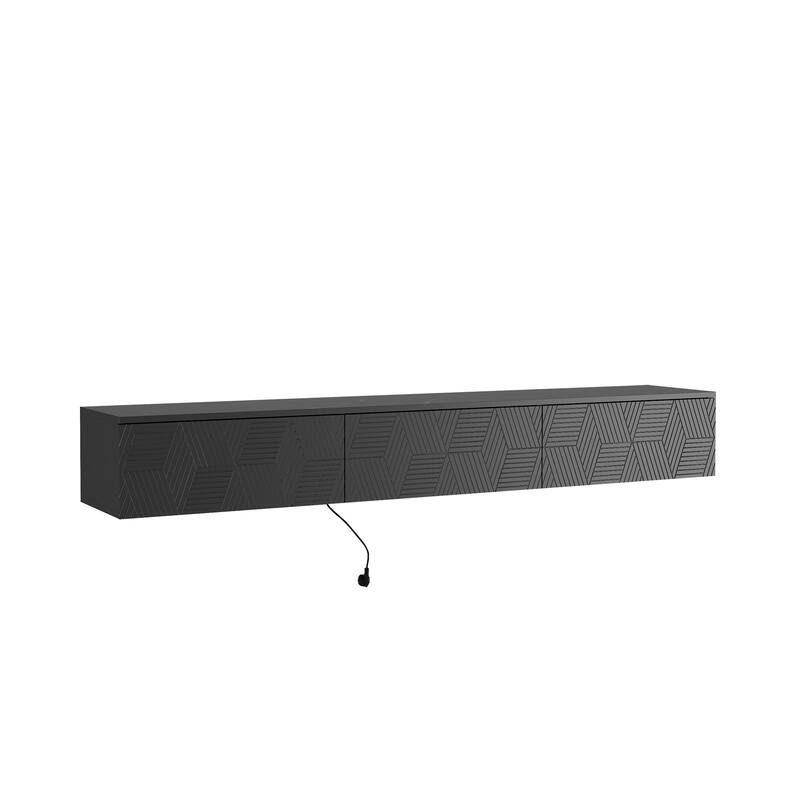 Wall Mounted Floating TV Console with 16-Color LED Lights, 67" Modern Media Shelf with Storage & Cable Management