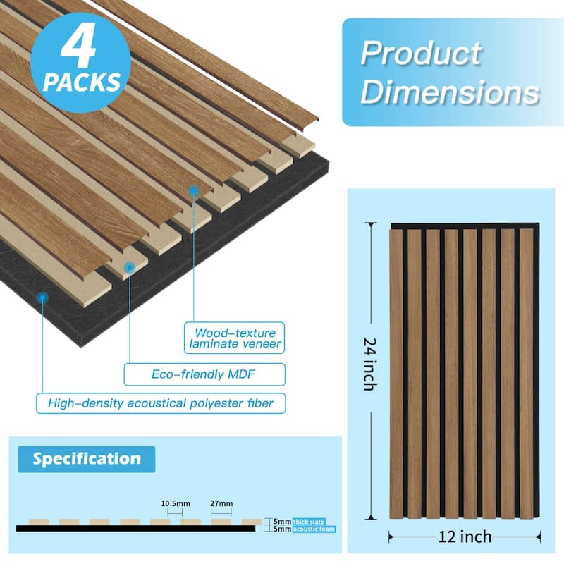 4pcs 23.6"x11.8" MDF Slat Wall Paneling Cover 8 Sq.Ft.