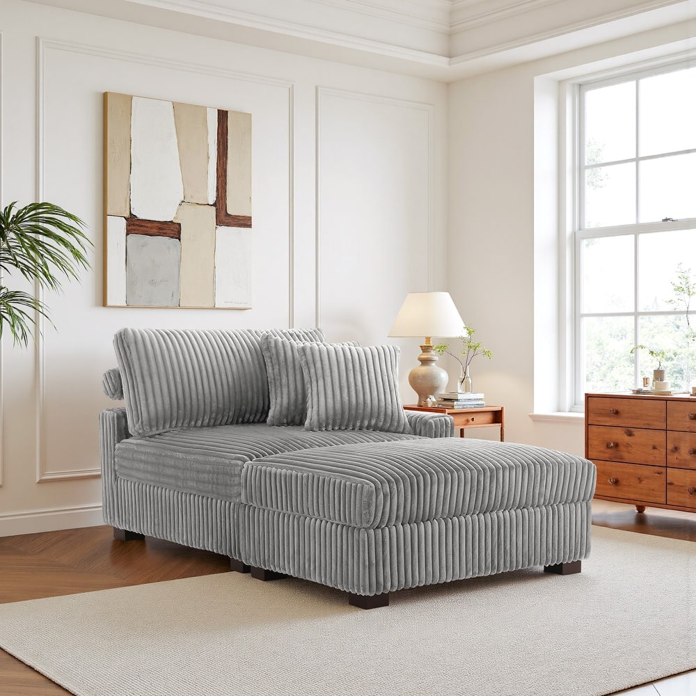 Modular Armchair and Ottoman Set with Adjustable Headrest, Flannel Upholstery