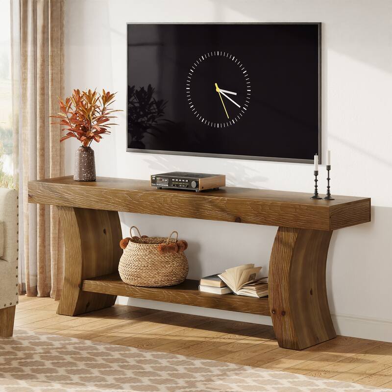 63" Solid Wood TV Stand Low Storage Entertainment Center for Living Room - n/a
