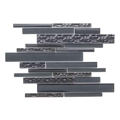 The Tile Life Karma Random Sized Brick Charcoal 12x12 Textured Glass Mosaic Backsplash & Wall Tile