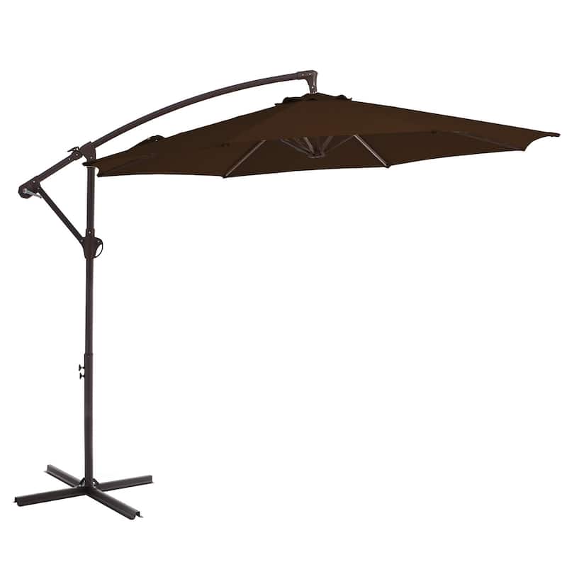 10ft Steel Crank Lift Hanging Offset Cantilever Umbrella - Brown
