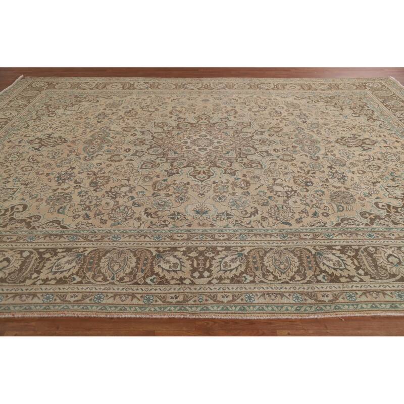 Hand Knotted Oriental 100% Wool Carpet Traditional Floral Oranges & Rust Mashad Area Rug - 12' 4'' X 9' 5''
