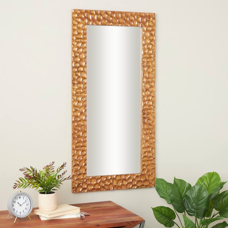Brown Wood Textured Concave Honeycomb Geometric Room Floor Mirror - Brown