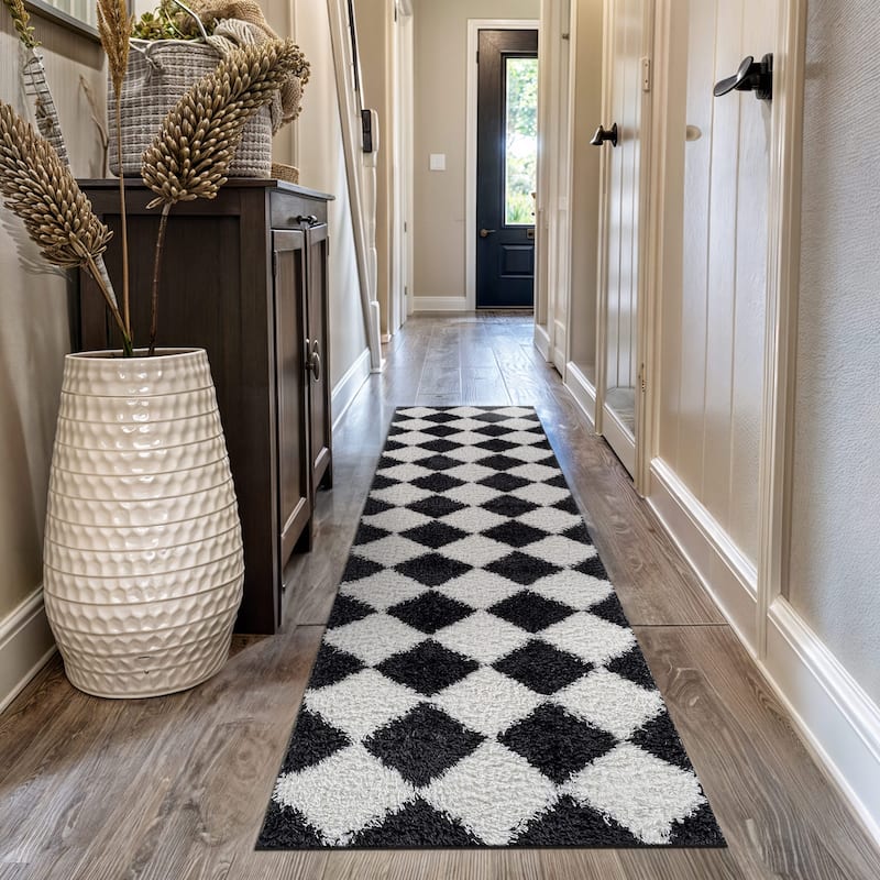 Diamond Wave Shag Rug - Cozy Feel for Living Room, Bedroom, or Entryway - Anthracite Dark Gray - Medium Pile - Anthracite - 2' 3" x 12'