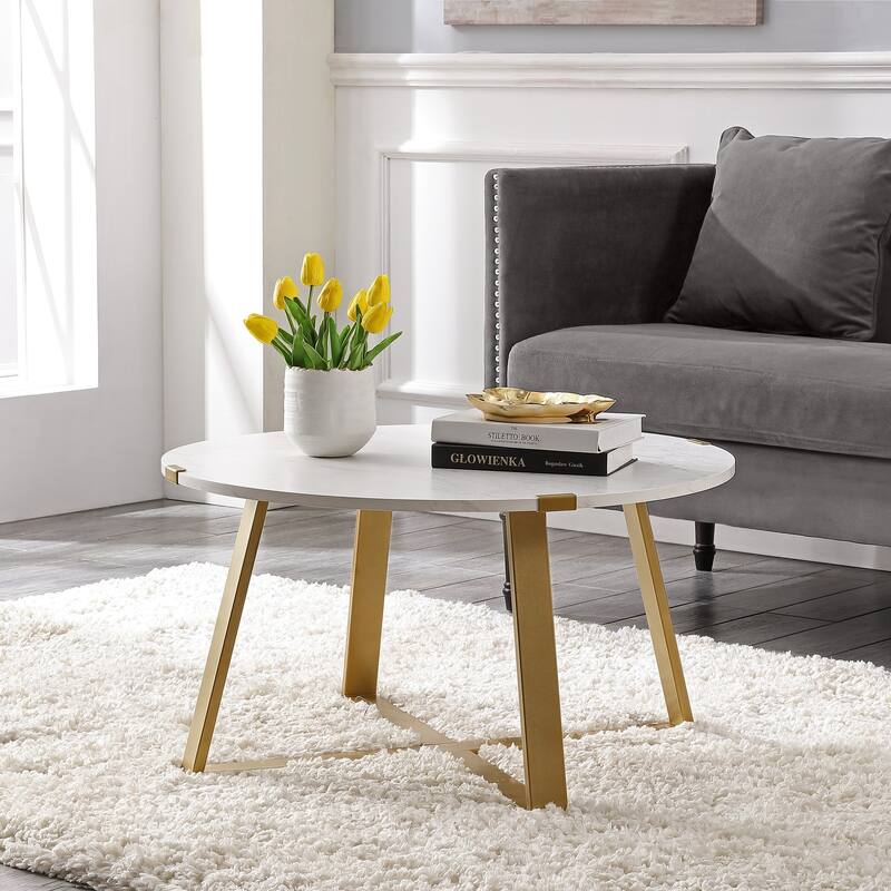 Ledel Modern Rustic Round Coffee Table Cocktail Table - Gold