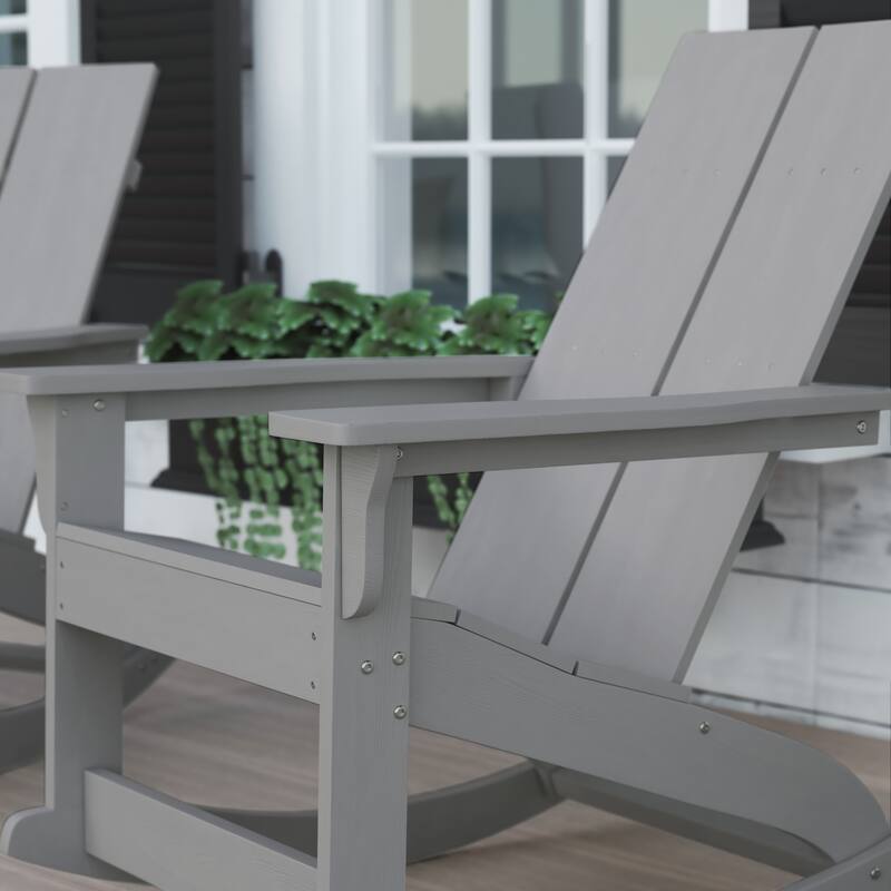 Modern 2-Slat Adirondack Poly Resin Rocking Chair for Indoor/Outdoor Use