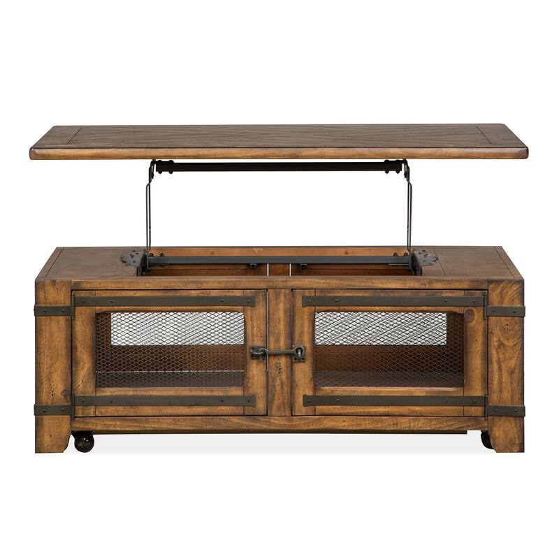Magnussen Home Chesterfield Farmhouse Timber Lift Top Storage Cocktail Table with Casters - 50''W x 28''D x 18''H