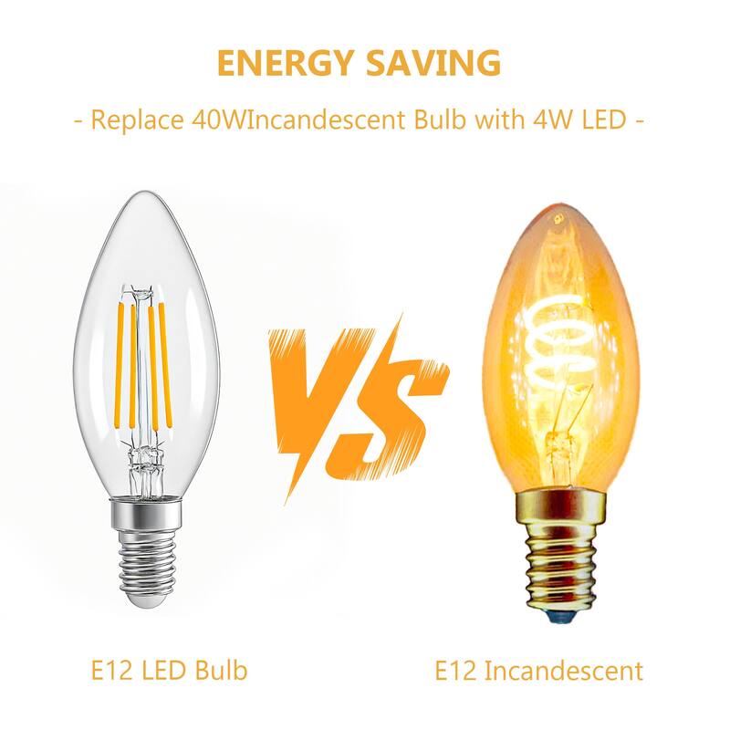 24-Pack E12 LED Candelabra Bulbs, 4W 2700K Warm White, Clear Glass Filament, 40W Equivalent, Dimmable, Eye Protection, - white