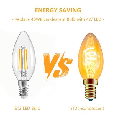 24-Pack E12 LED Candelabra Bulbs, 4W 2700K Warm White, Clear Glass Filament, 40W Equivalent, Dimmable, Eye Protection, - white