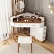 preview thumbnail 2 of 14, Modern Corner Makeup Vanity Table with LED Lighted Mirror, Vanity Desk with 5 Drawers and Stool, Piano Finish