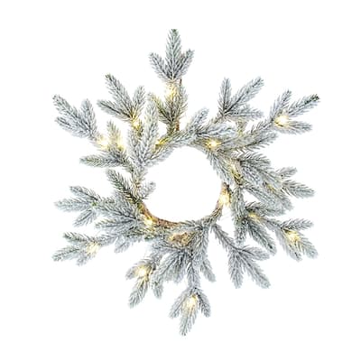 Kurt Adler 18-Inch 20-Light Battery-Operated LED Flocked Pine Wreath - Green - 60"