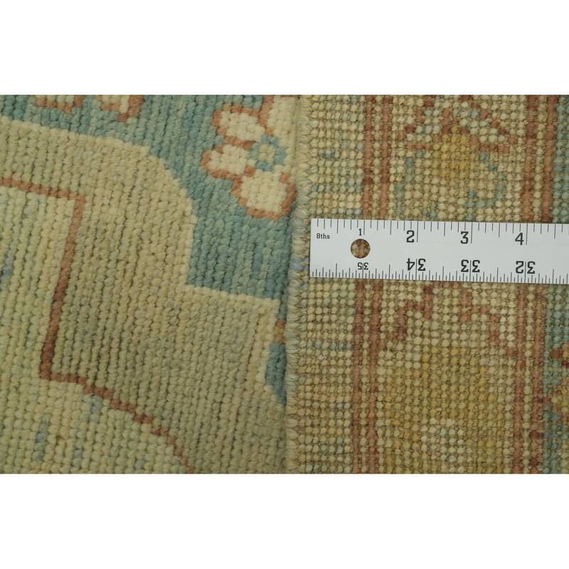 Vegetable Dye Blue Oushak Turkish Area Rug, Floral Geometric Carpet - 11' 10'' X 9' 0''
