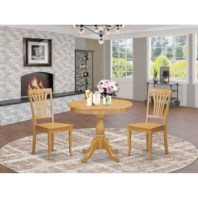 3-Piece Natural Oak Finish Solid Wood Top - Dining Room Set - Seats 4