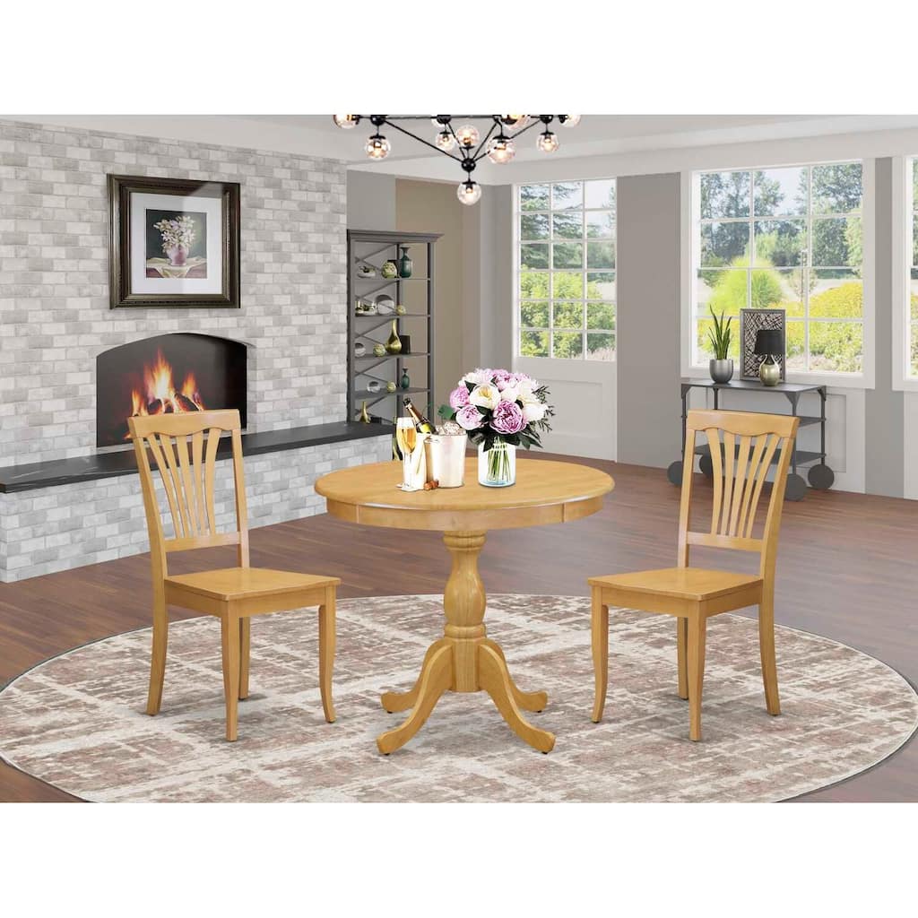 3-Piece Natural Oak Finish Solid Wood Top - Dining Room Set - Seats 4
