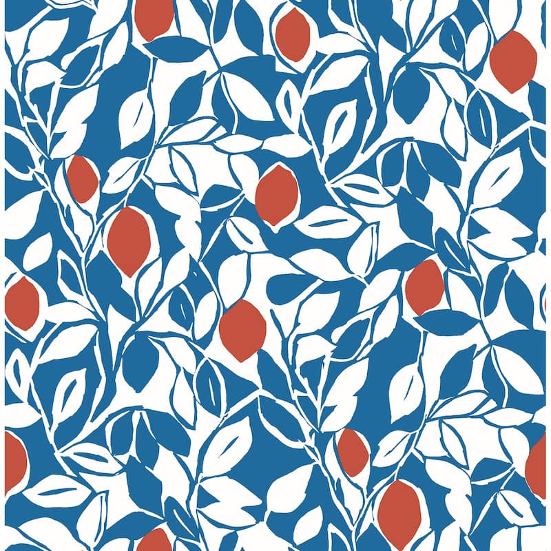 A-Street Prints Loretto Blue Citrus Wallpaper