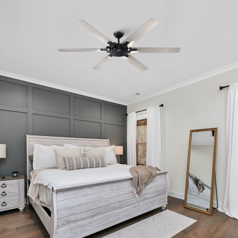 70" Modern Aluminum 6-Blade Black Large Windmill Ceiling Fan without Light - 70 in. D x 70 in. W x 13 in. H