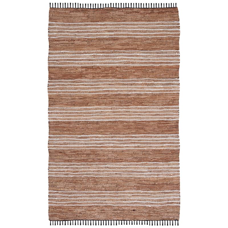 SAFAVIEH Handmade Vintage Leather Demetra Modern Fringe Rug - 5' x 8' - Brown/Natural