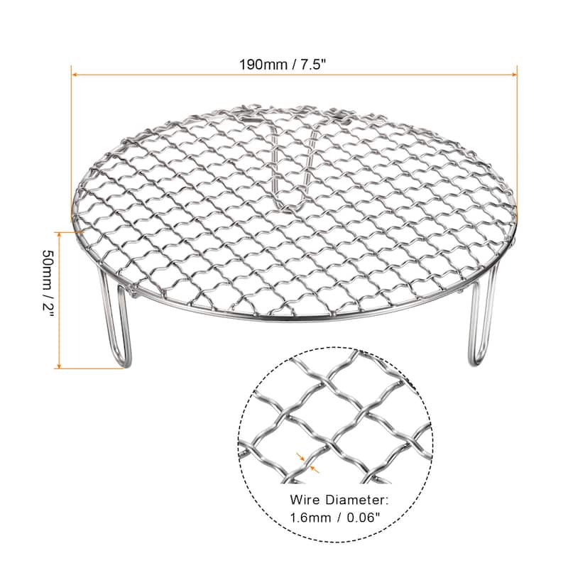 Round Cooking Rack 7.5" Stainless Steel Cross Wire Barbecue Grill W 50mm Legs - 7.5 Inch - Silver