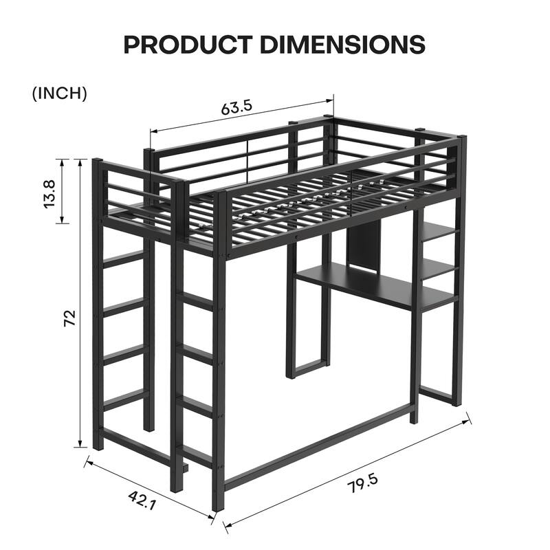 Loft Bed with Desk, Metal Loft Bed Twin Size, Loft Bed Frame with Desk and Storage Compatible with Boys Girls Teens