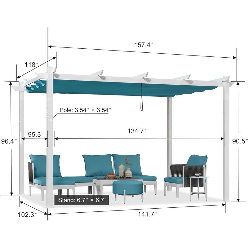 PURPLE LEAF Gazebo Outdoor Retractable White Heavy-Duty Aluminum Pergola with Extra Top Roof