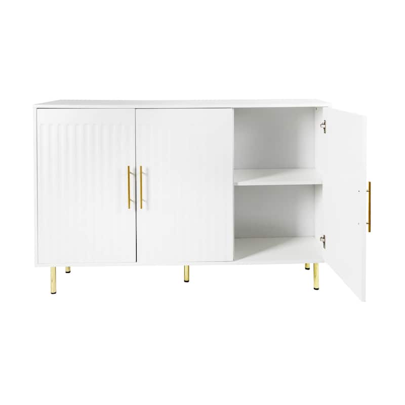 3-Door Large Storage Sideboard with Gold Handles for Kitchen, Dining Room and Living Room.55.12" W Accent White Buffet Cabinet