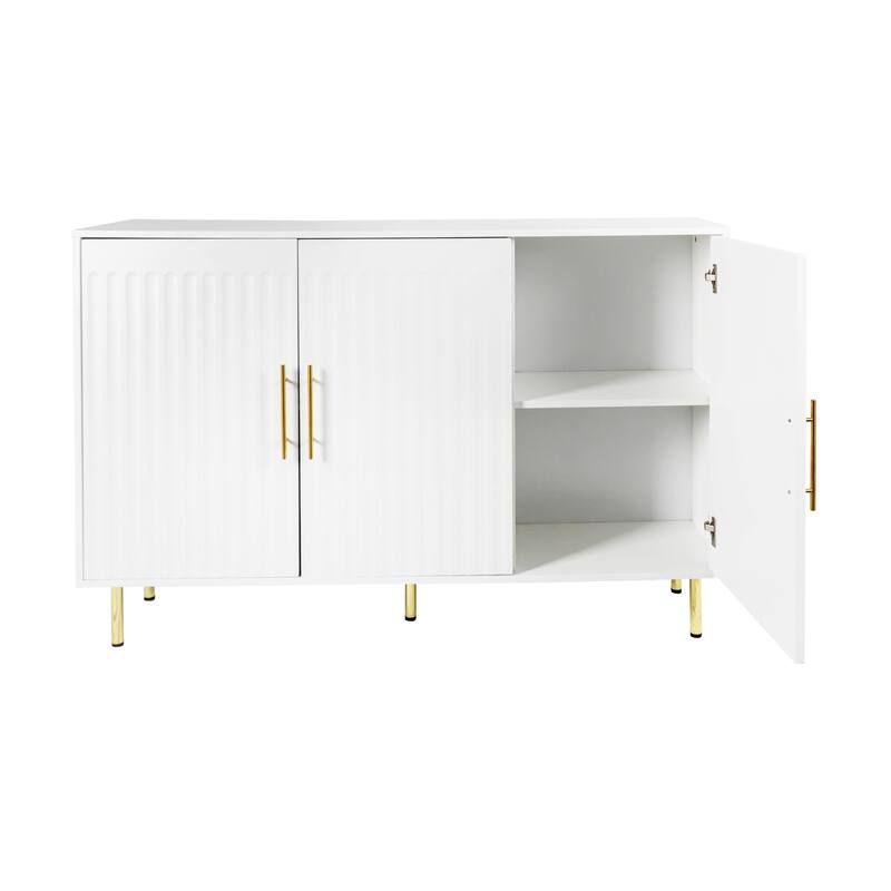 Storage Cabinet with 3 Doors, Coffee Bar Cabinet with Metal Legs, Kitchen Buffet Cabinet with Adjustable Shelves
