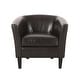 preview thumbnail 2 of 3, Roomfitters Faux Leather Barrel Accent Chair with Curved Back and Wood Legs, Upholstered Armchair for Living Room, Brown