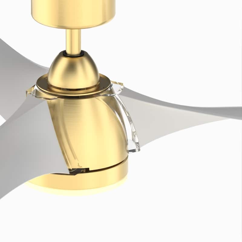 Fanimation Klear 56 inch Indoor/Outdoor Smart Ceiling Fan with LED CCT Select Light Kit and Remote - Brushed Satin Brass & White