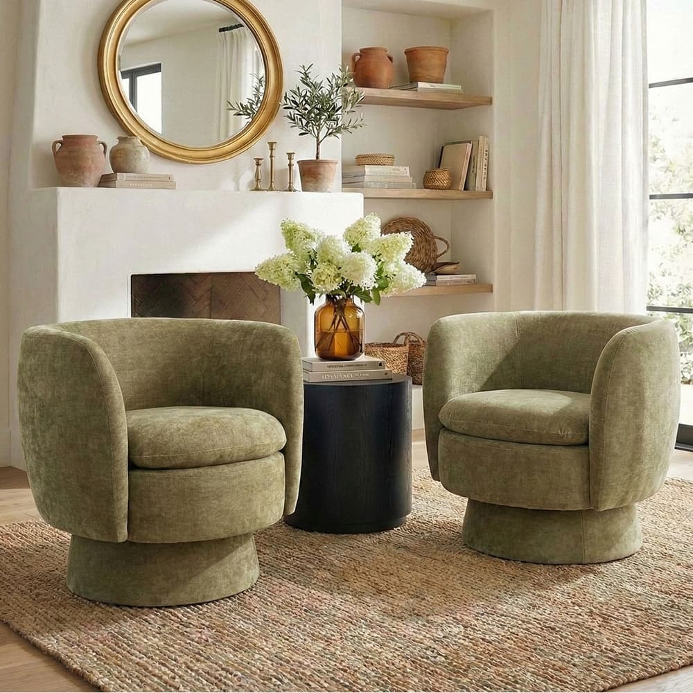 Upholstered Swivel Barrel Accent Chairs(Set of 2)