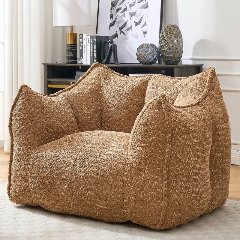 Chenille Square Bean Bag Chair, High Resilience Foam Lounge Chair, Cozy Aldult Lazy Sofa with Curved Armrests and Backrest