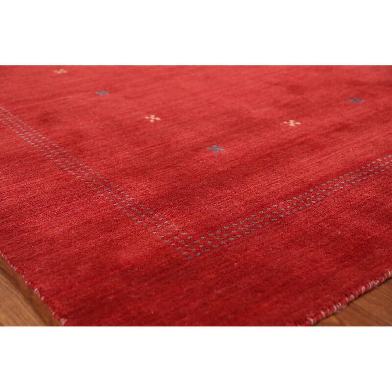 Hand Knotted Oriental 100% Wool Carpet Tribal Tribal Red Gabbeh Area Rug - 9' 10'' X 6' 9''