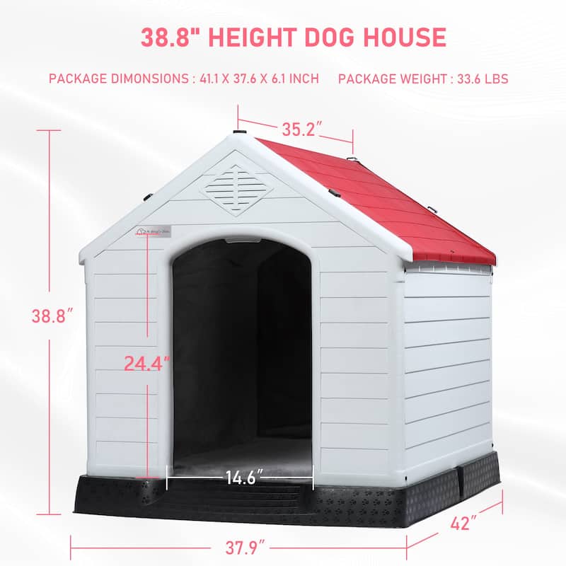 BOSSIN Insulated & Waterproof Dog House, Indoor/Outdoor Puppy Shelter with Elevated Floor & Liner for All Size Dogs
