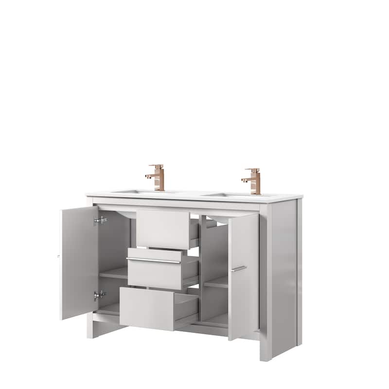 Lafarre Bath Vanity Cultured Marble Top, Sink and Rose Gold Faucet