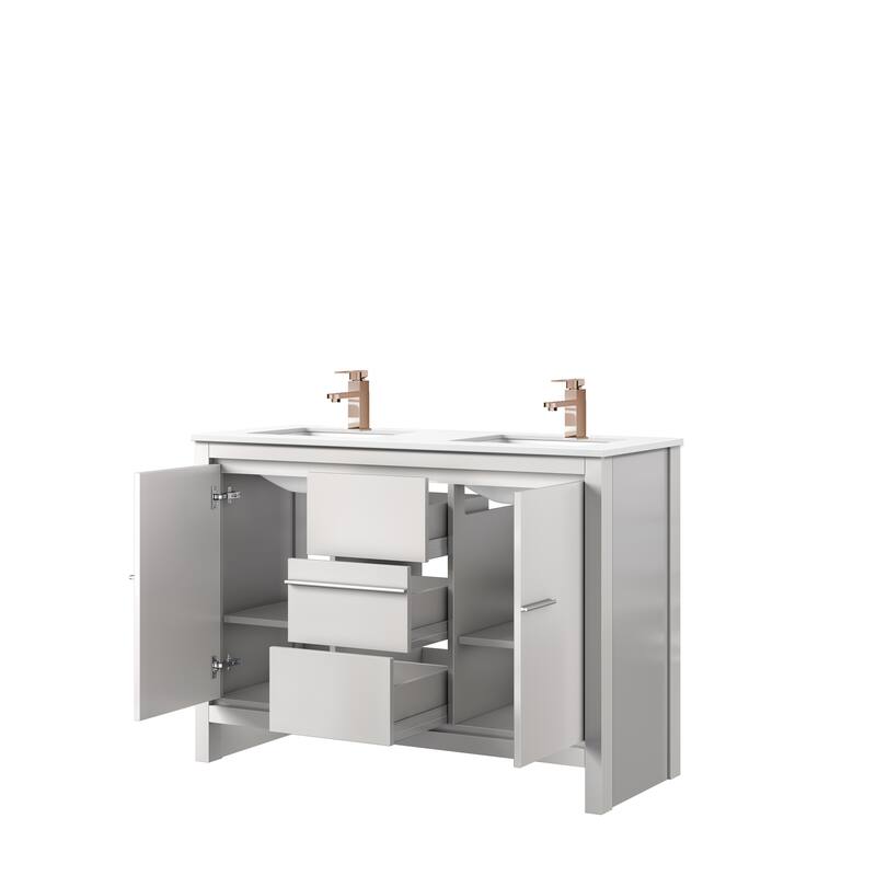 Lafarre Bath Vanity Quartz Top, Sink and Rose Gold Faucet