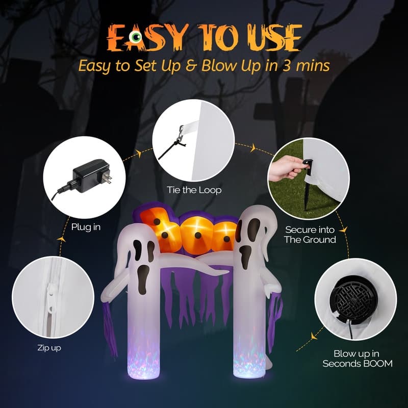 9.8FT White Ghost Archway Inflatable Halloween Outdoor Decorations