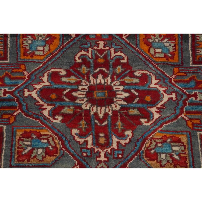 Hand Knotted Oriental 100% Wool Carpet Traditional Geometric Red Tabriz Runner Rug - 13' 7'' X 3' 8''