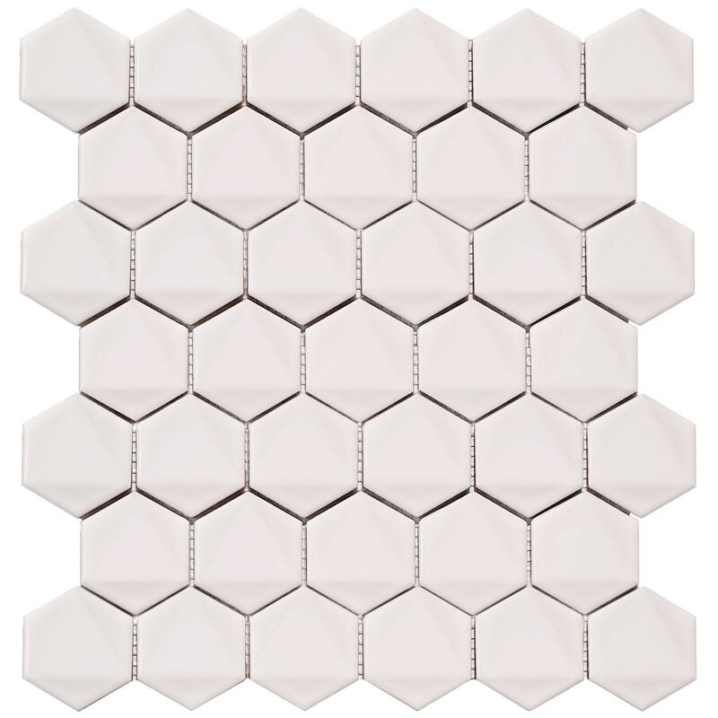 3D Hexagon 2" x 2" Glossy Porcelain Mosaic Tile - 5 sheets (4.90 sf) - White