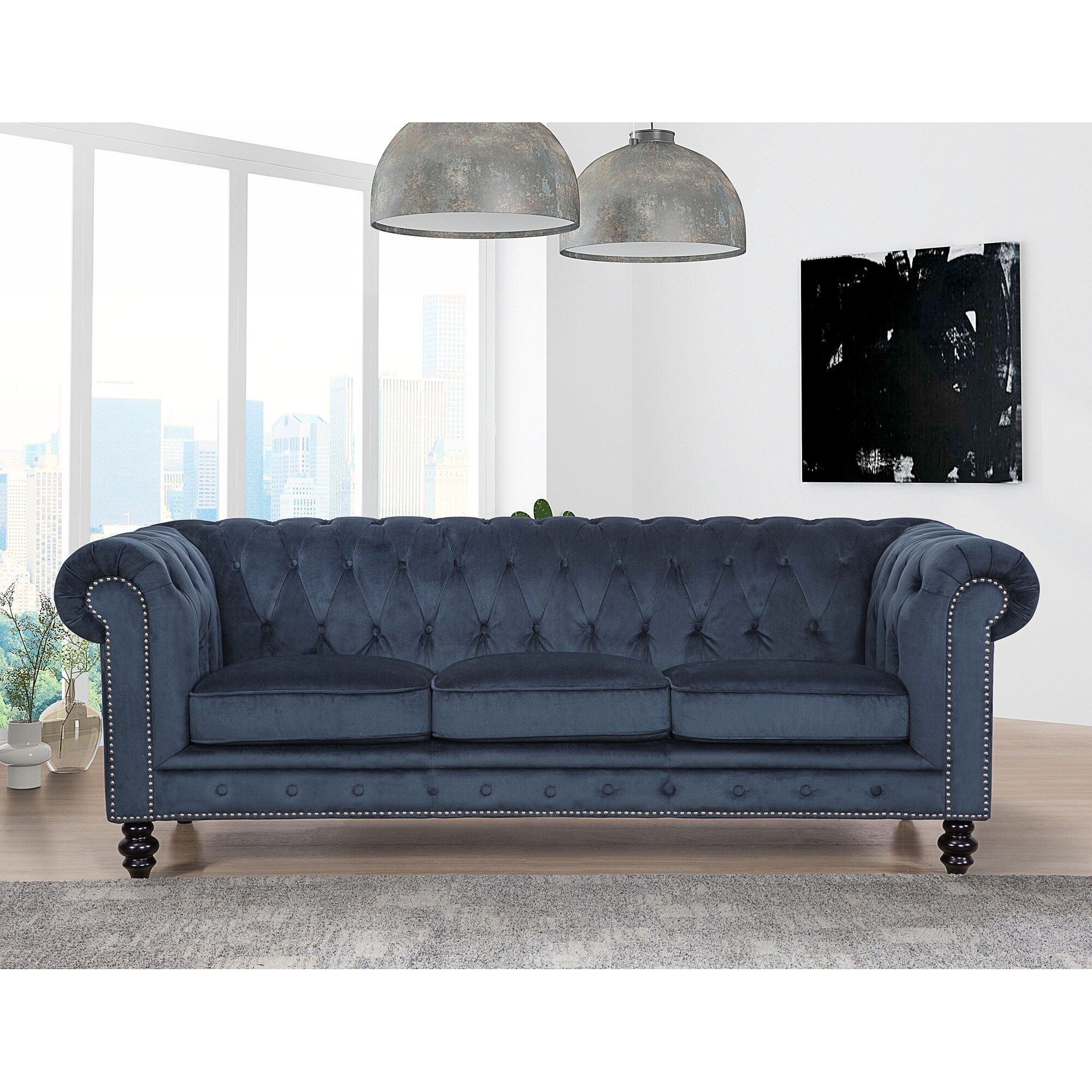 Abbyson Grand Chesterfield Grey Velvet Sofa On Sale Overstock 23122680