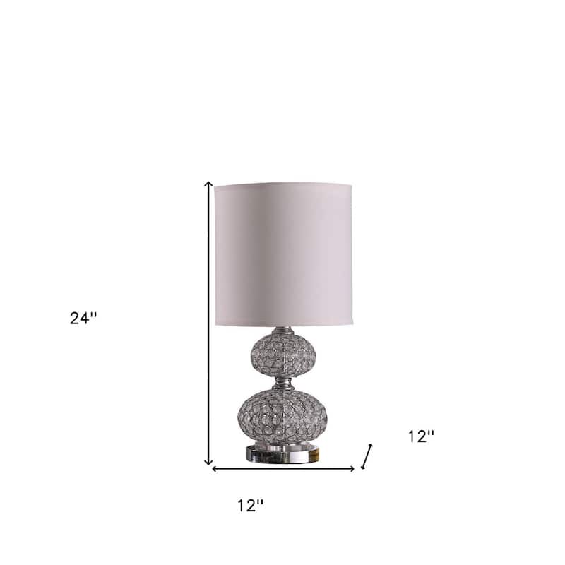 24-Inch Chrome and Crystal Table Lamp with White Drum Shade for Home - 12" x 12" x 24"