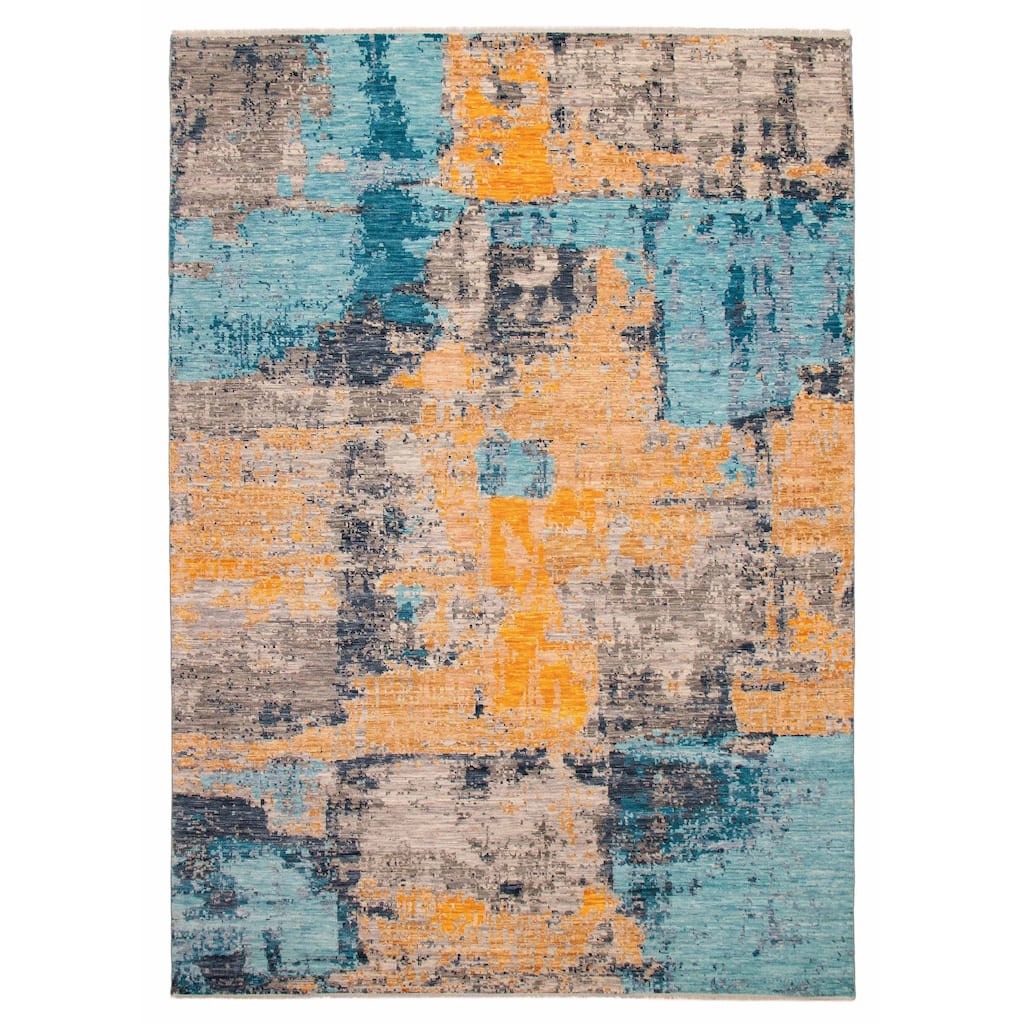 ECARPETGALLERY Hand-knotted Mystique Blue, Orange Wool Rug - 10'0 x 13'11