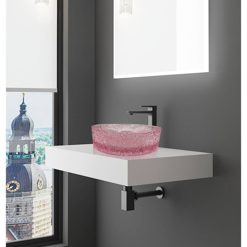 Stadium 16" & 14" Round Basin Glass Bathroom Vessel Sink - 14" - Pink Champagne