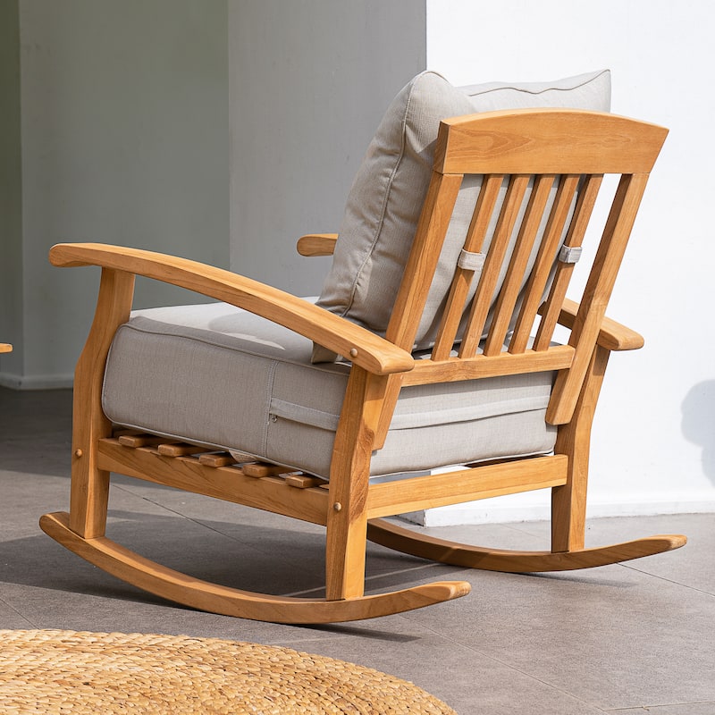 Cambridge Casual Leon Teak Outdoor Rocking Chair with Cushion