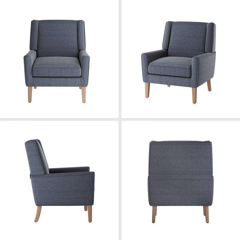 Mid-Century Linen Wing Chair - Tailored Channel Tufting & Walnut Tapered Legs, Compact Accent for Reading Nooks