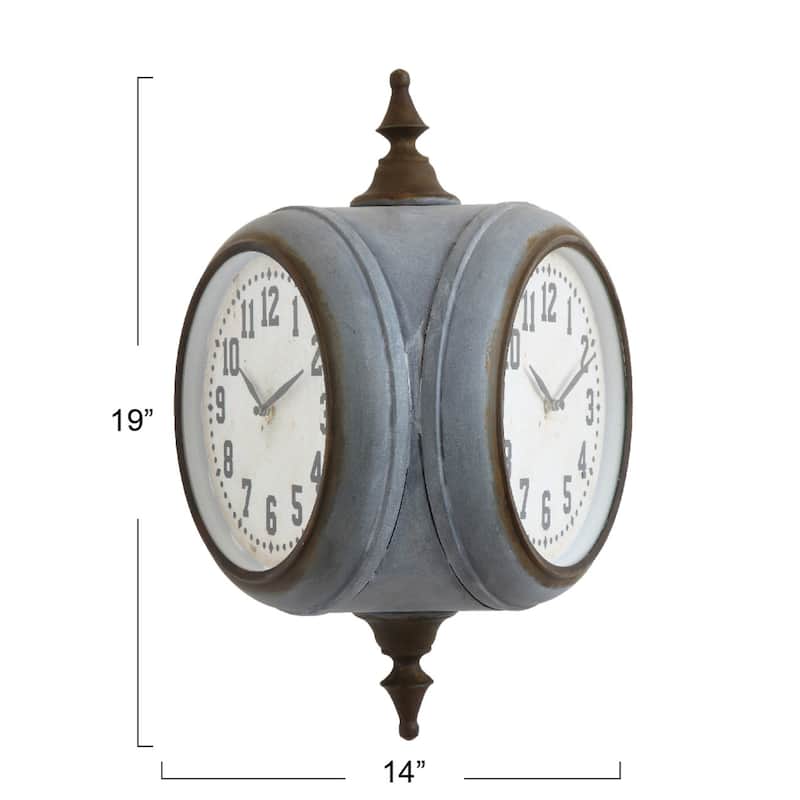 Decorative Metal Double Sided Wall Clock with Distressed Finish