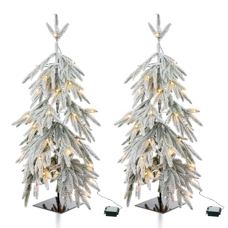 Glitzhome 2ft Pre-Lit Flocked Pine Artificial Christmas Tree With Lights and Timer