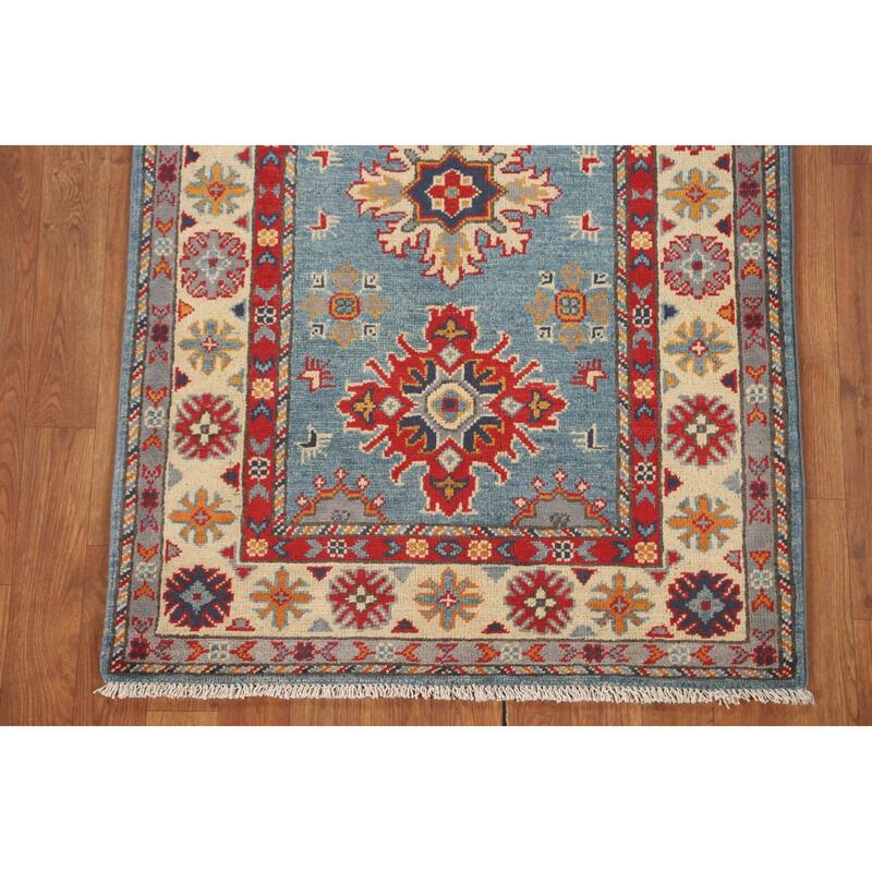 Light Blue Kazak Accent Rug Wool Carpet - 2'9" x 4'2"