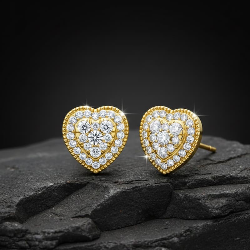 1/3ct TDW Diamond Cluster Heart Stud Earrings in 10K Gold for Women - Yellow